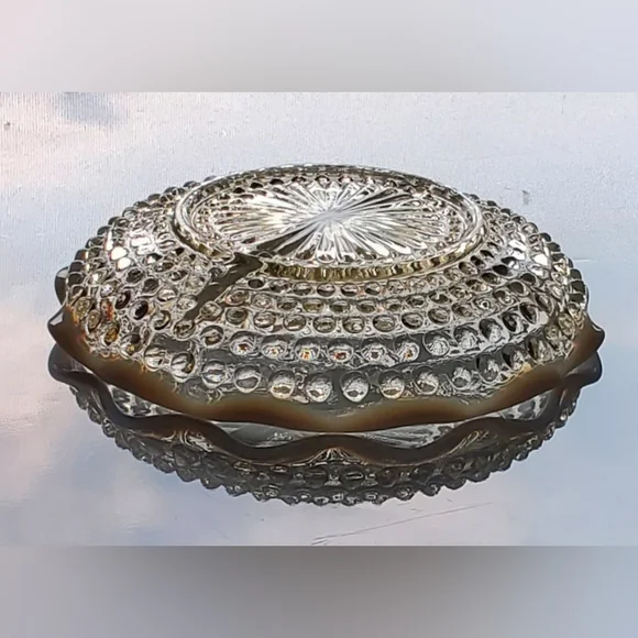 1940s Vntg "Moonstone" Opalescent Hobnail 7 1/2" 2 Part Dish by Anchor Hocking - Picture 4 of 11